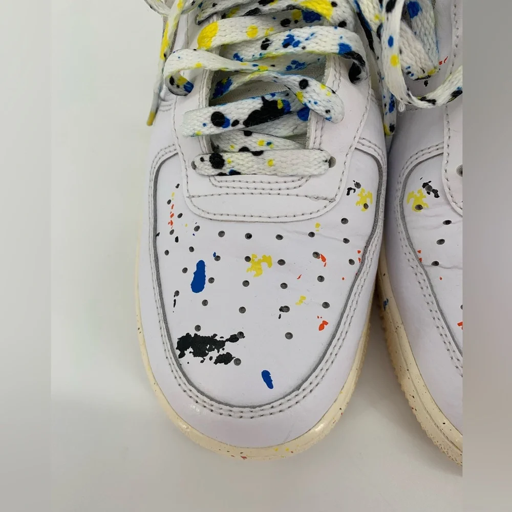 Nike White Air Force 1 '07 Lv8  Splattered Paint on White Sneakers Mens Size 8.5 - Picture 6 of 9
